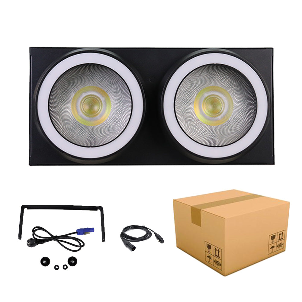 DJSOURCE LED 2x100W Blinder COB Warm & Cold Light With SMD RGB Ring Stage Effect Light