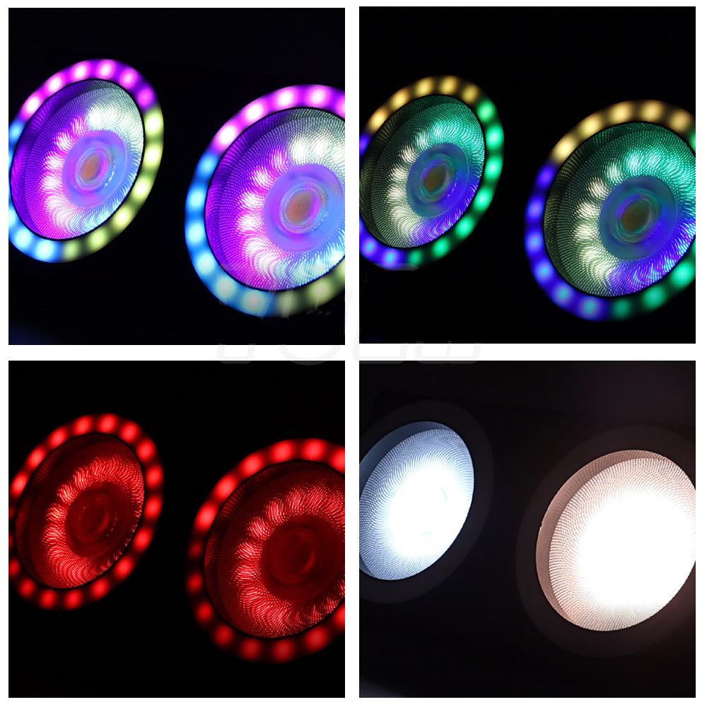 DJSOURCE LED 2x100W Blinder COB Warm & Cold Light With SMD RGB Ring Stage Effect Light