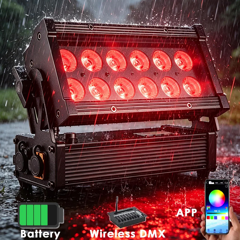 DJSOURCE LED 12x18w RGBWA UV 6in1 Effect Waterproof IP65 Battery Power Wireless DMX App Control