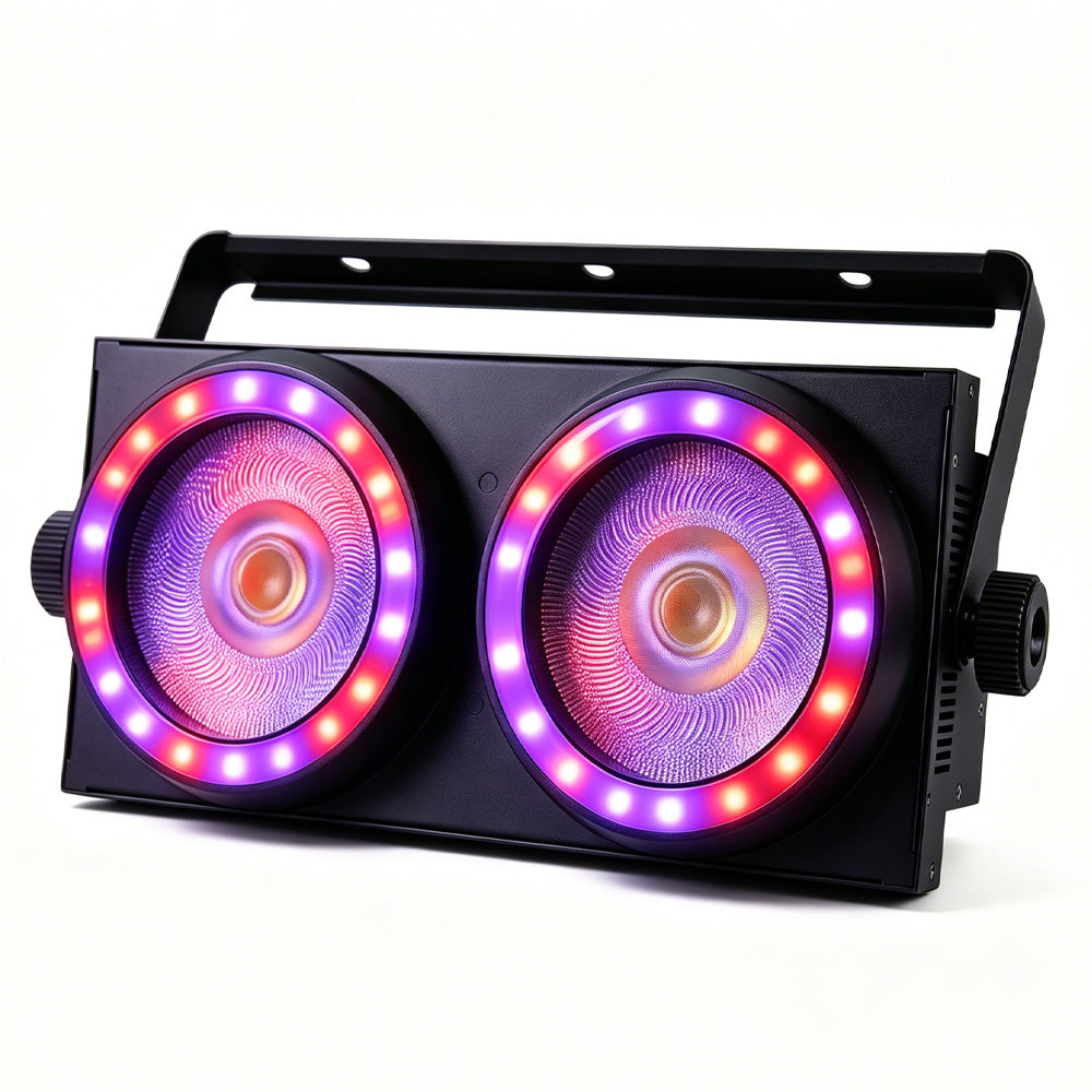 DJSOURCE LED 2x100W Blinder COB Warm & Cold Light With SMD RGB Ring Stage Effect Light