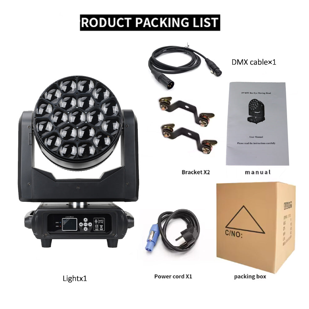 DJSOURCE LED 19x40W RGBW 4in1 Bee eye Moving Head Party Dj Disco Club Stage Lighting