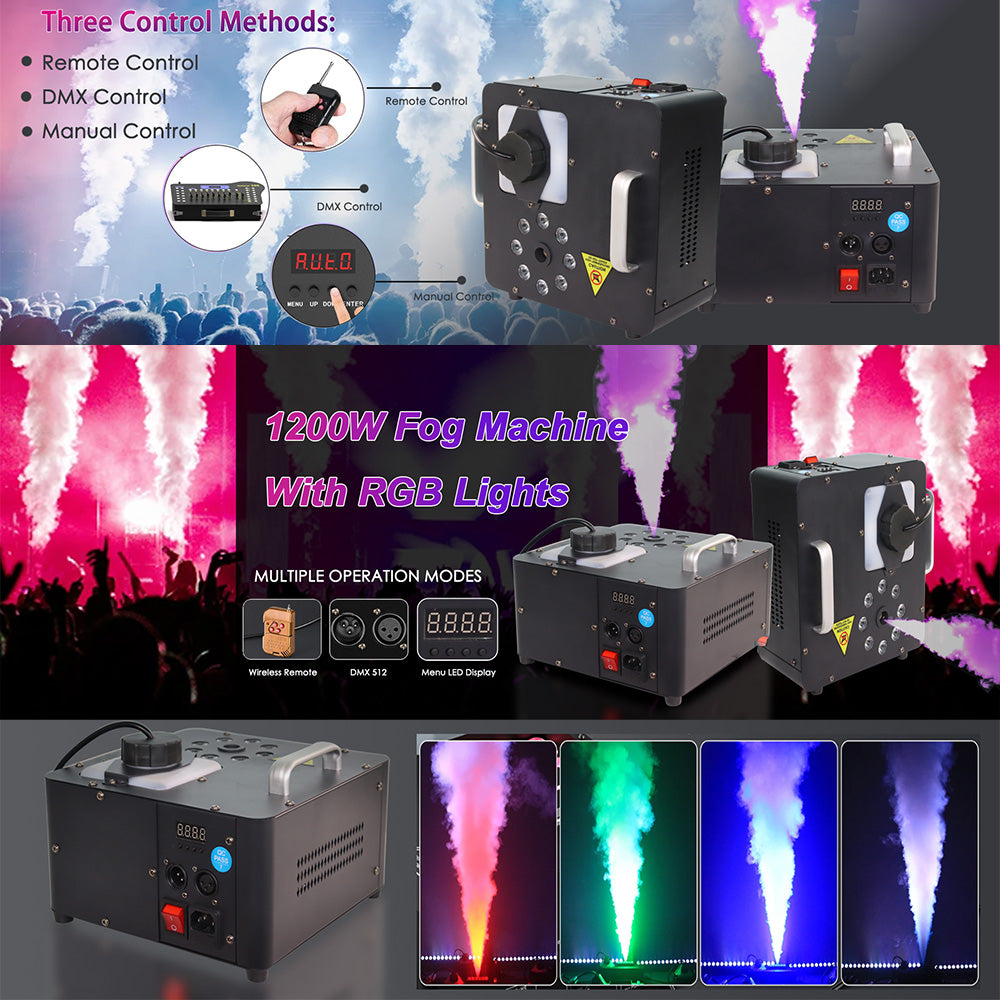DJSOURCE 1500W Fog Smoke Machine Remote DMX Control LED RGB Light Haze Jet Effect Machine DJ Disco Nightclub Wedding Stage Equipment
