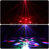 Cargar imagen en el visor de la galería, DJSOURCE LED 6x8W RGBW Bee Eye + RG Laser + Starry Sky + 3Patterns + Strobe Flash 5in1 Effect Stage Lighting For Party Club Wedding Stage Dj Disco Lighting